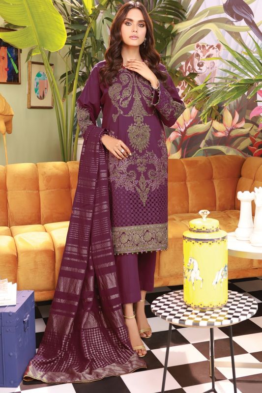 Alkaram 3 Pc Embroidered Suit