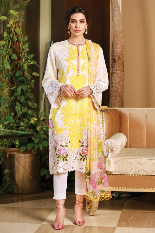 Embroidered Cotton Satin Suit 3PC
