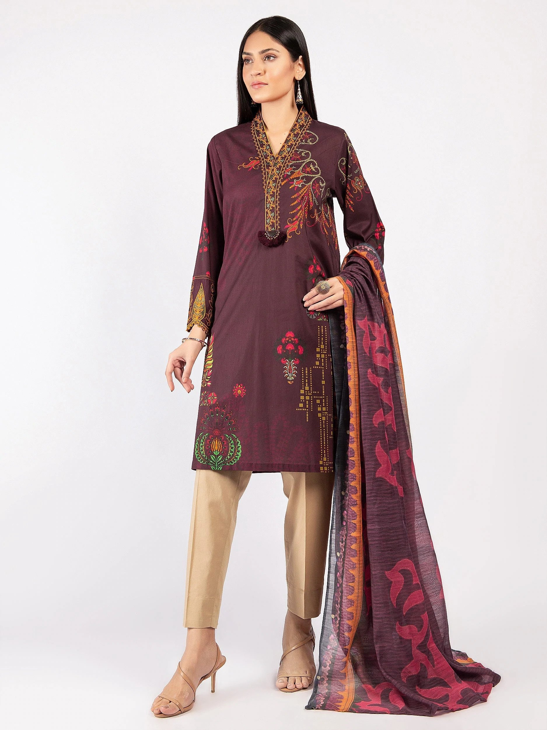 2PC Embroidered cambric suit