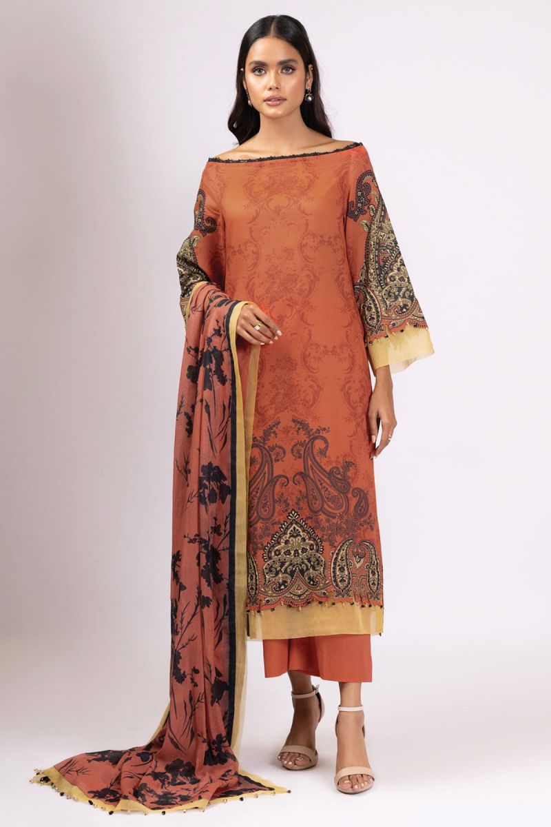 Alkaram Printed Lawn Suit with Cotton