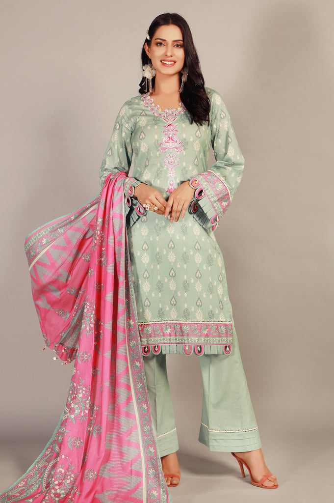 Diners 3 Piece Lawn Printed Embroidered suit