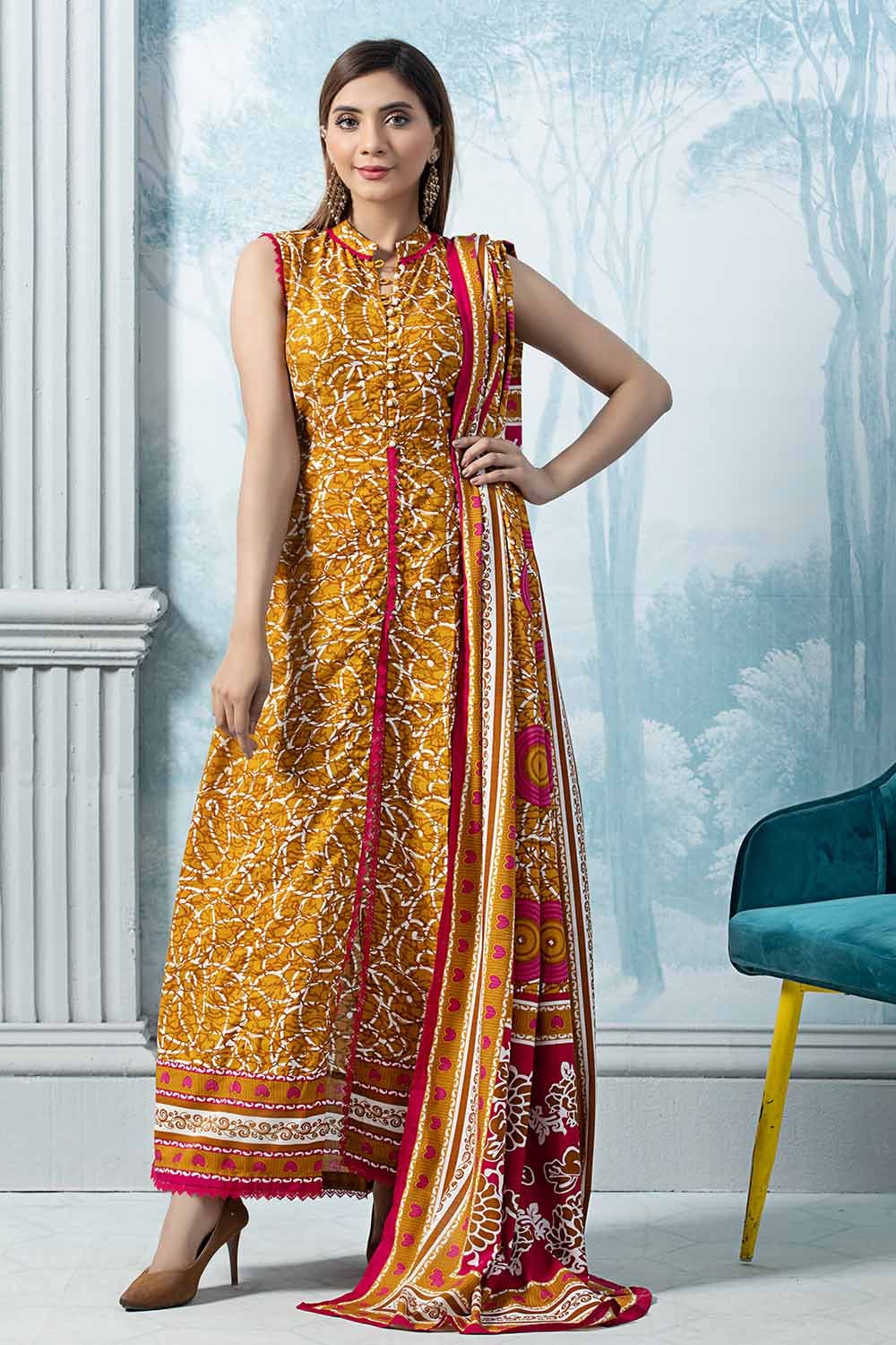 Gul Ahmed 3PC Printed Linen Unstitched Suit