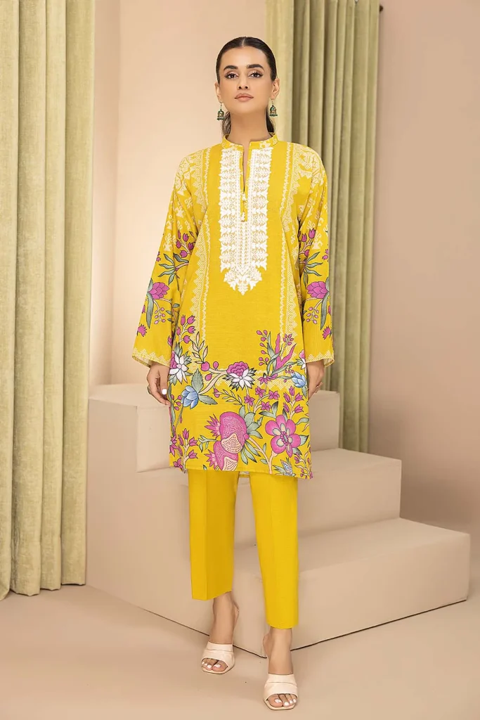 Yellow with White Neck Embroidery