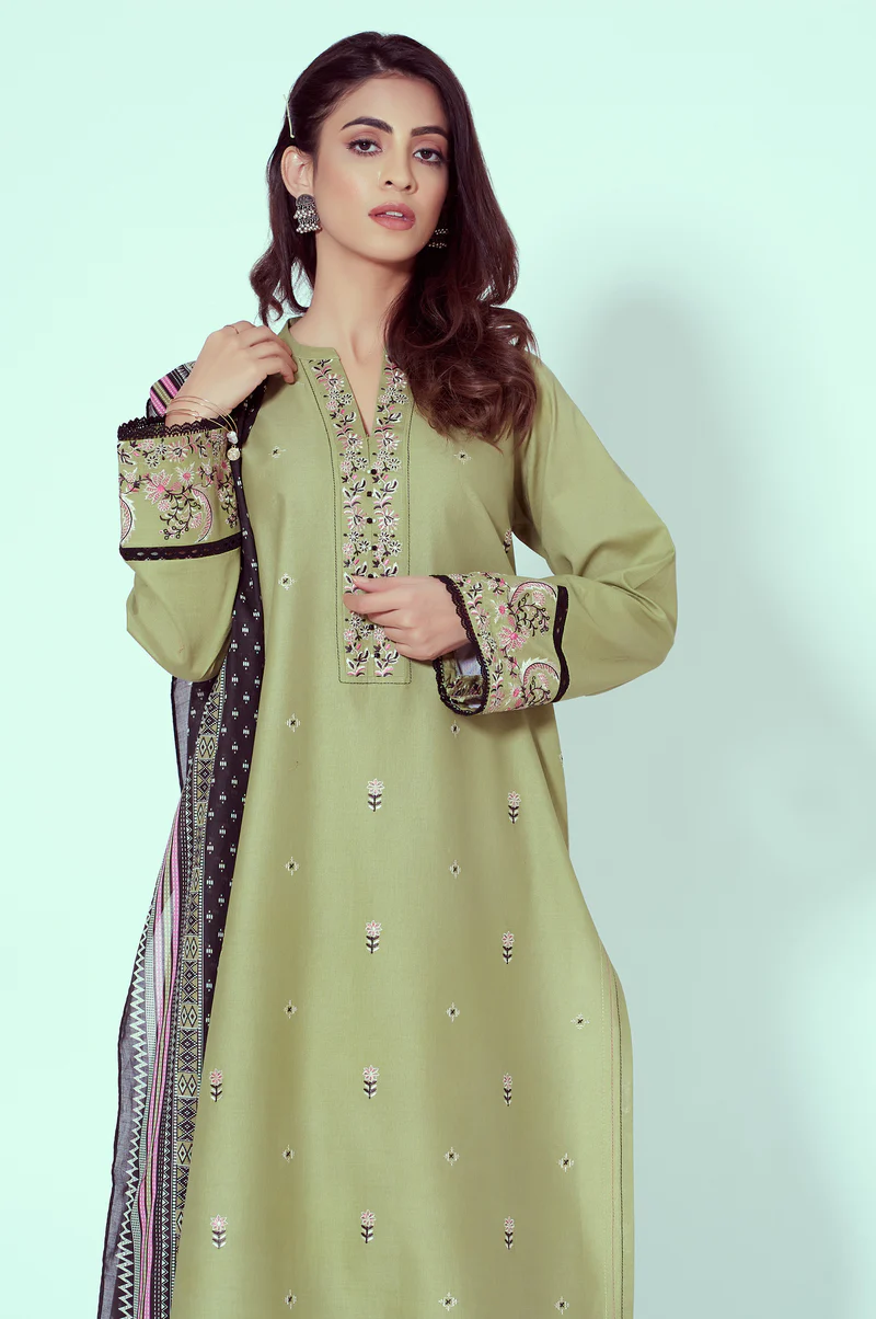 Stitched 3 Piece Embroidered Cambric with Chiffon
