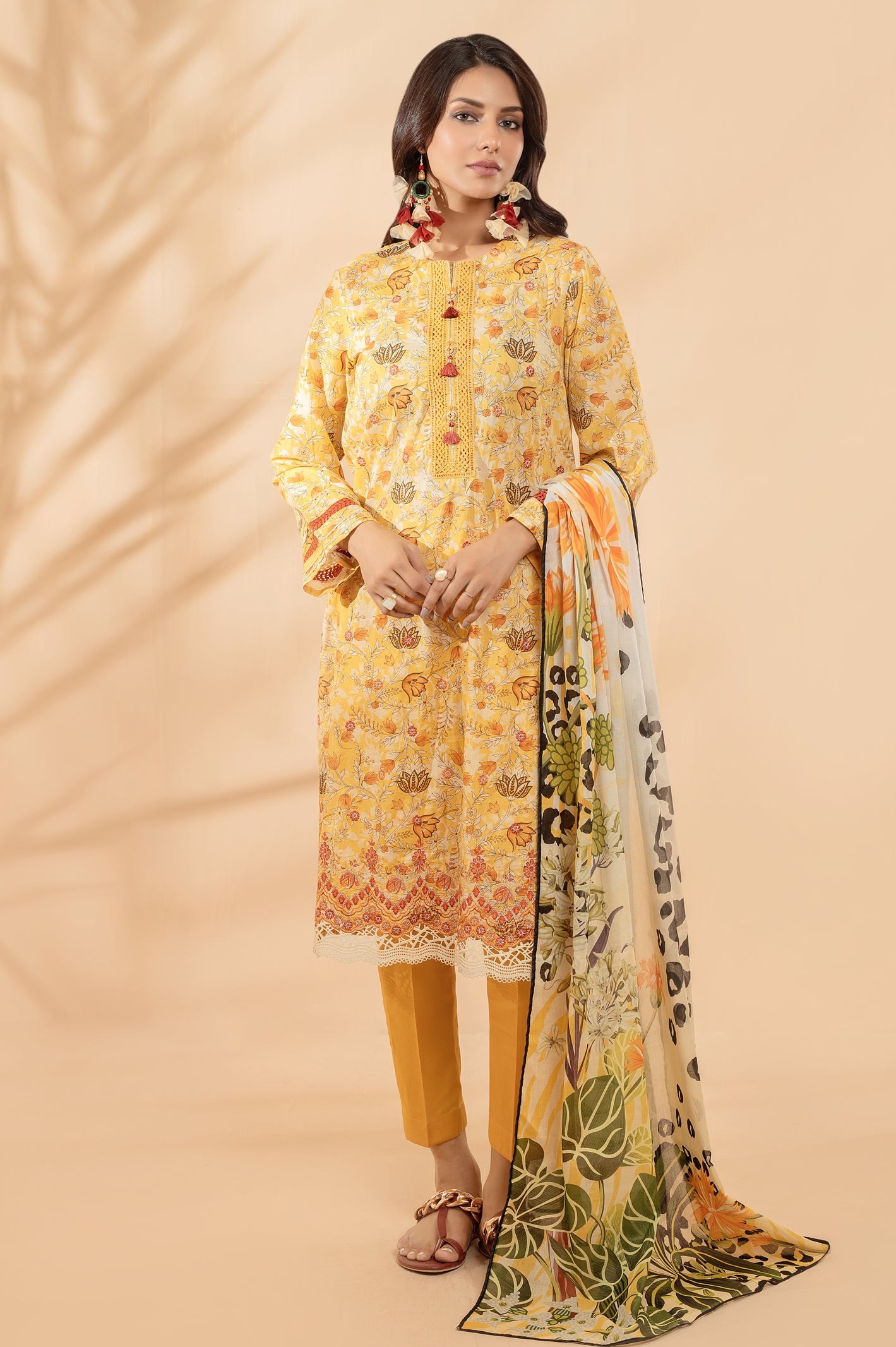 3PC Unstitched Lawn Printed Suit Yellow