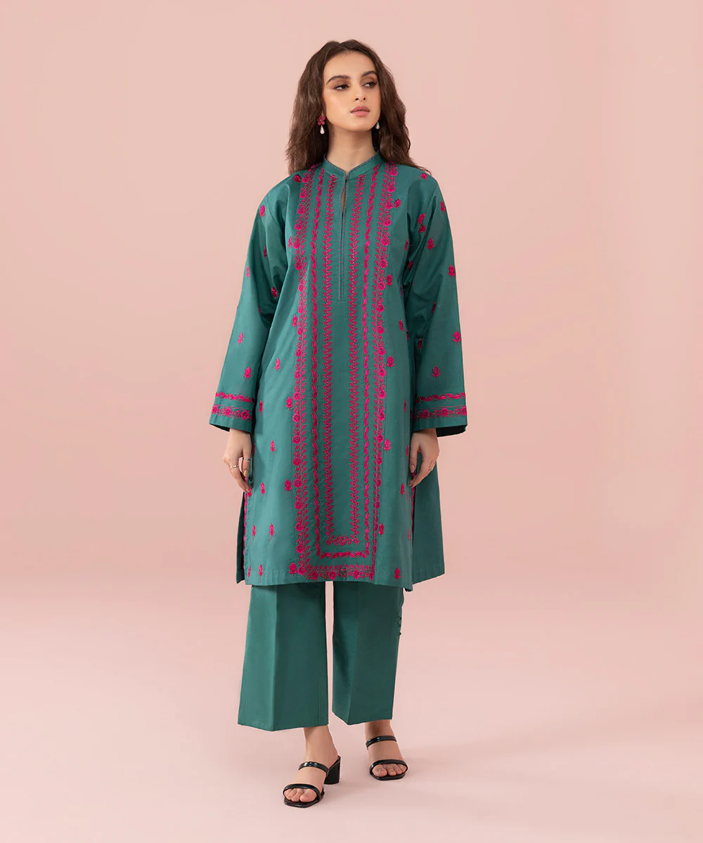 Green EMBROIDERED CAMBRIC SUIT