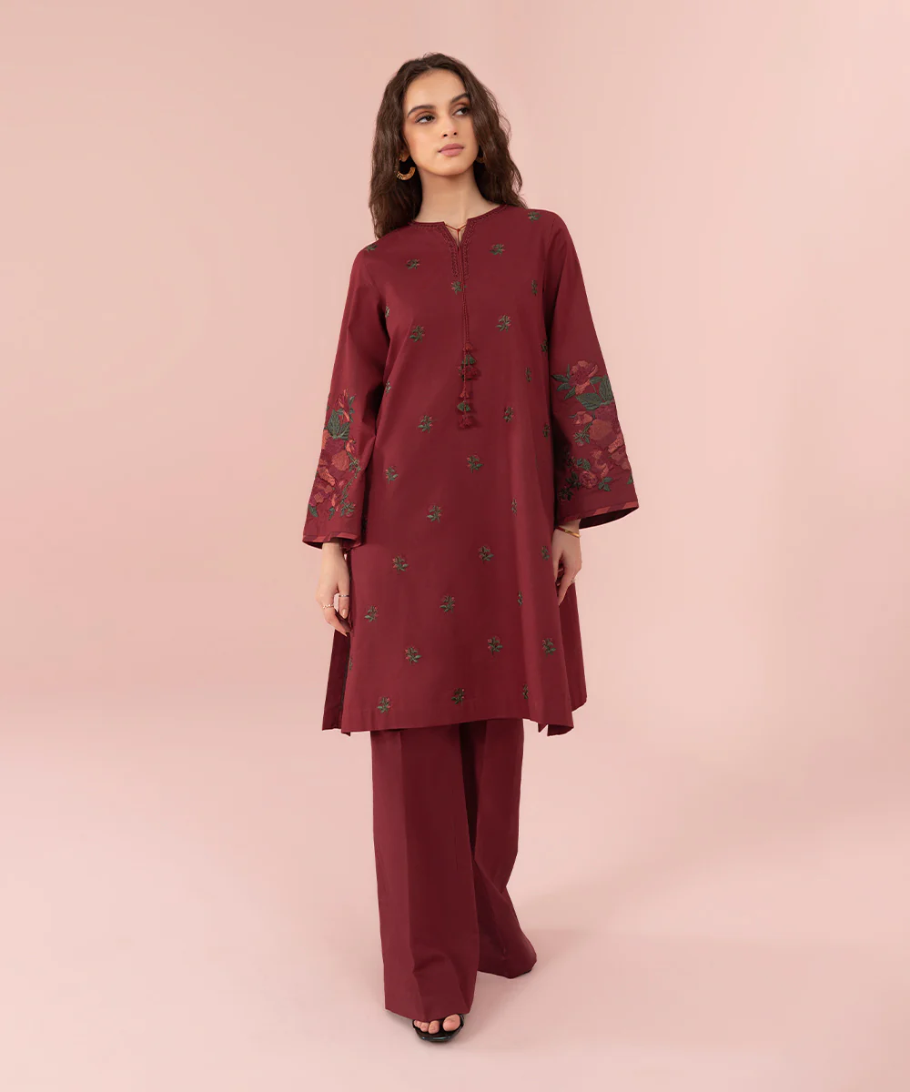 Red EMBROIDERED CAMBRIC SUIT