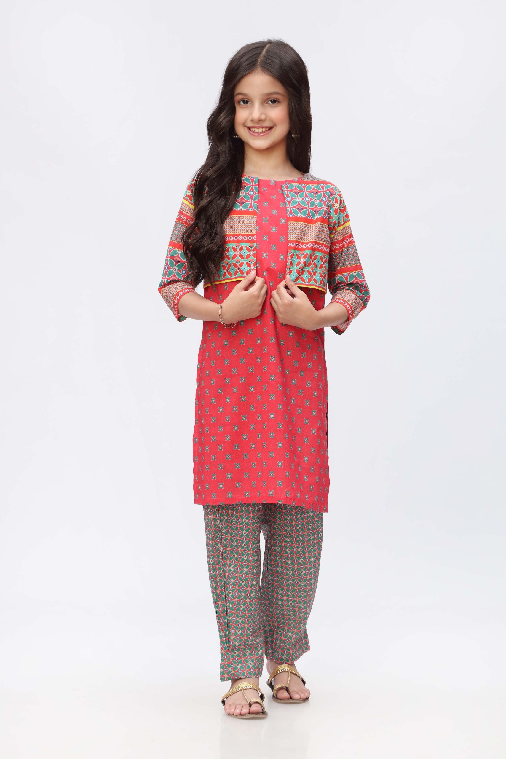 Digital Printed Embellished Kurti with Pantaloon Shalwar