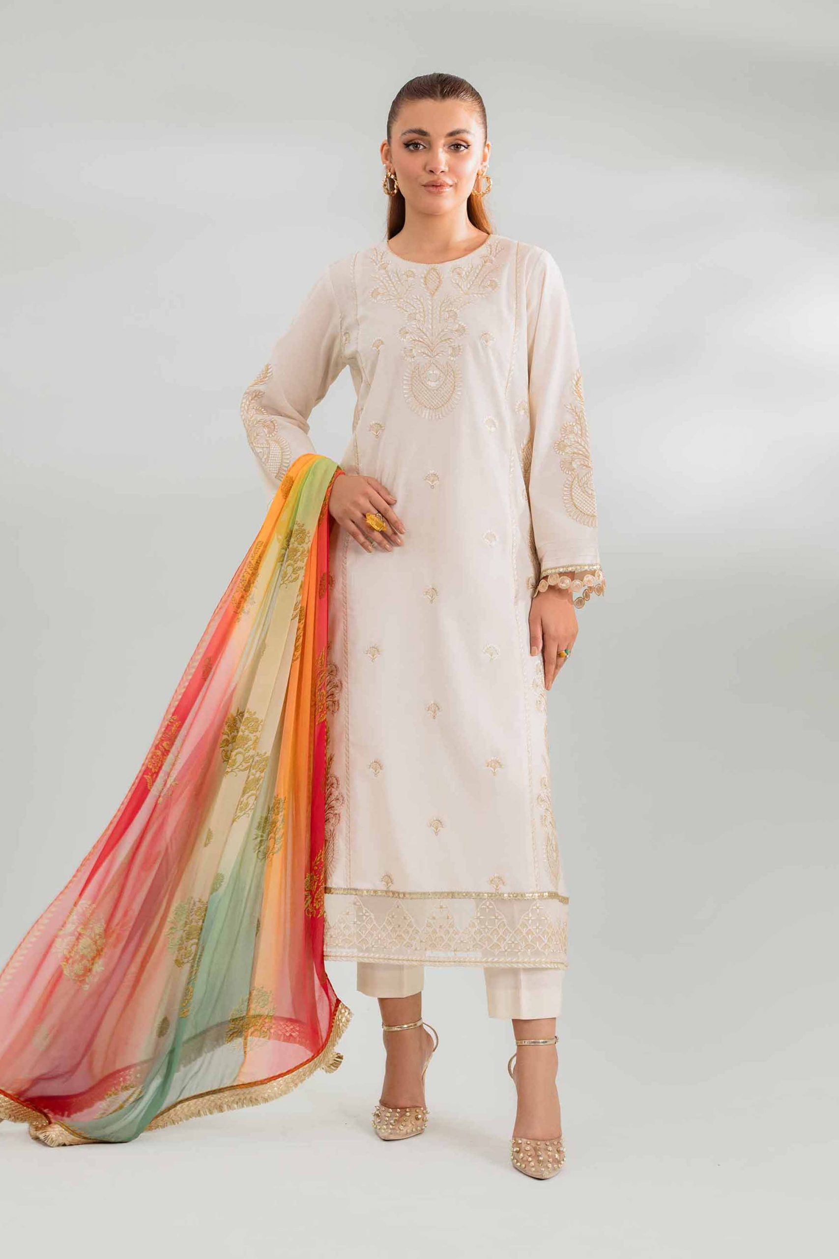 Banarsi Circles With Rainbow Color Textures Style Nishat Linen 2024