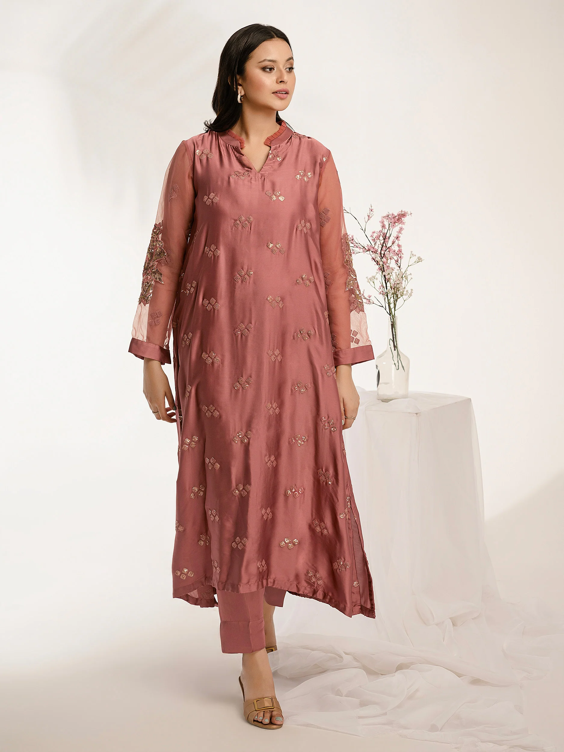 2 Piece Silk Suit Embroidered