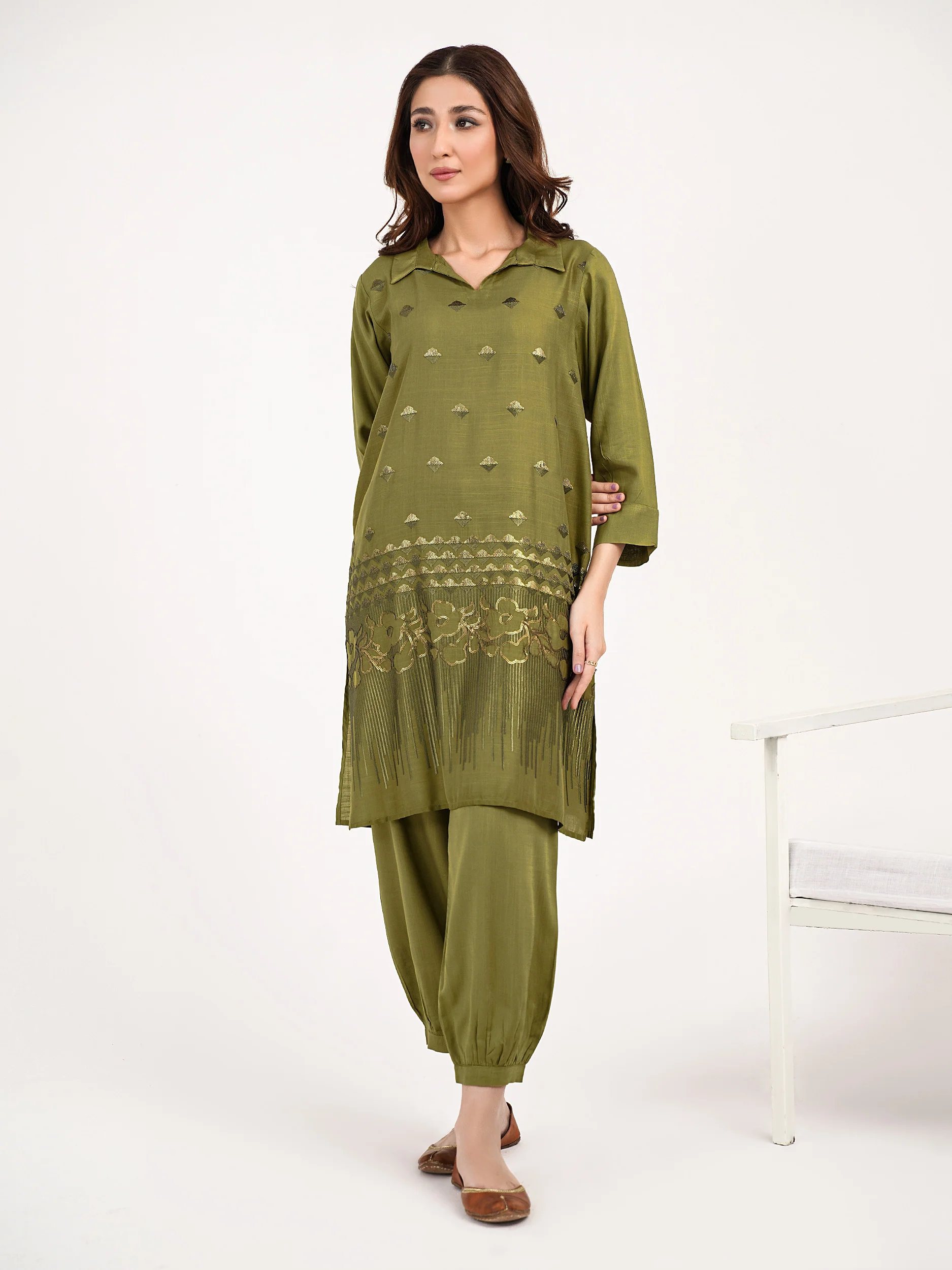 2 Piece Viscose Suit Embroidered