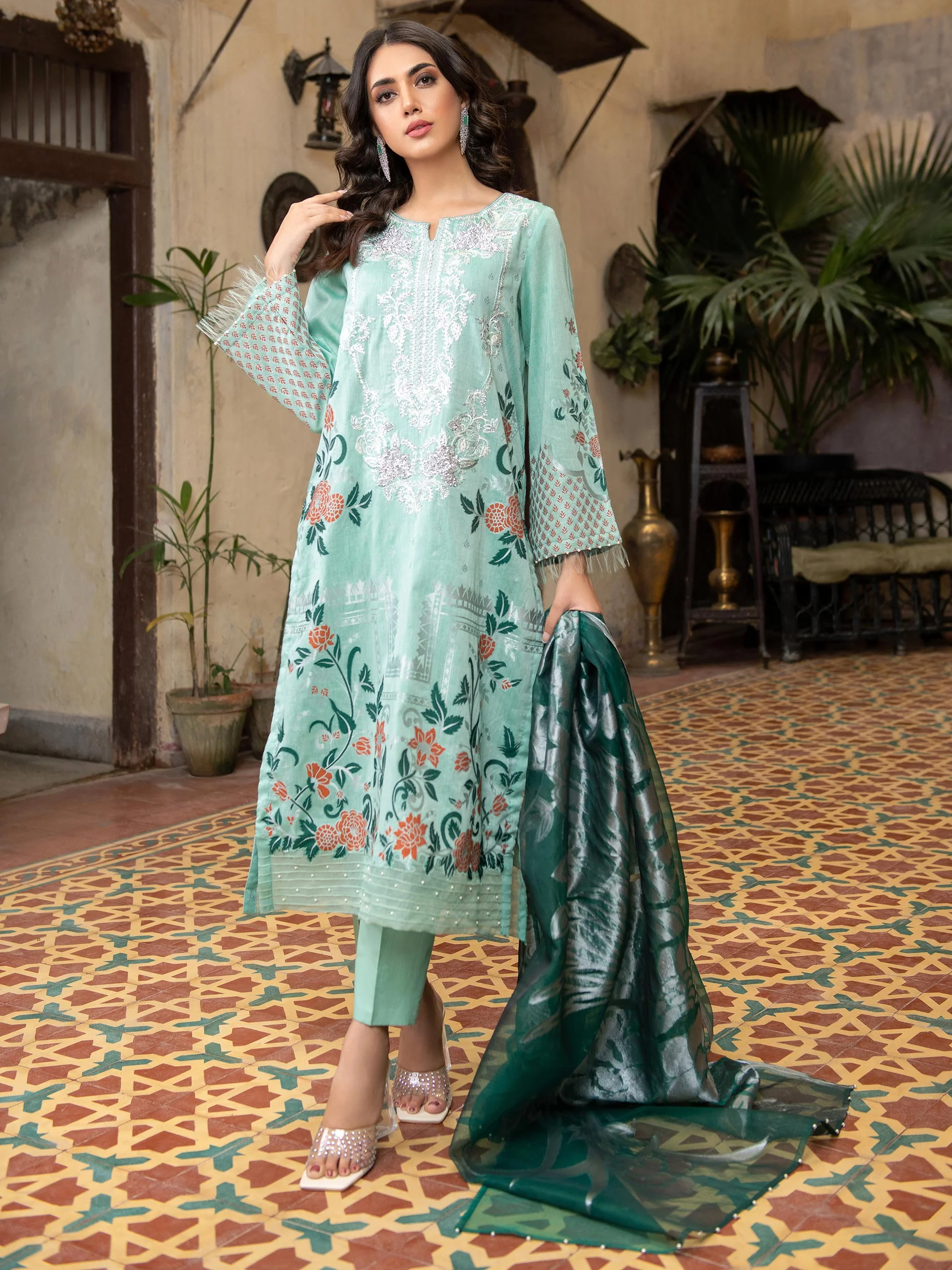 3 Piece Jacquard Suit Embroidered