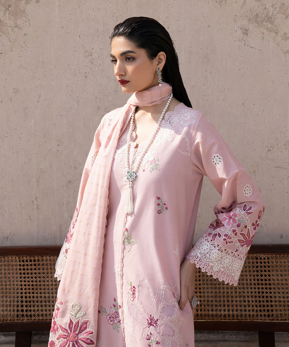 EMBROIDERED CAMBRIC SUIT pink sapphire sale 2024
