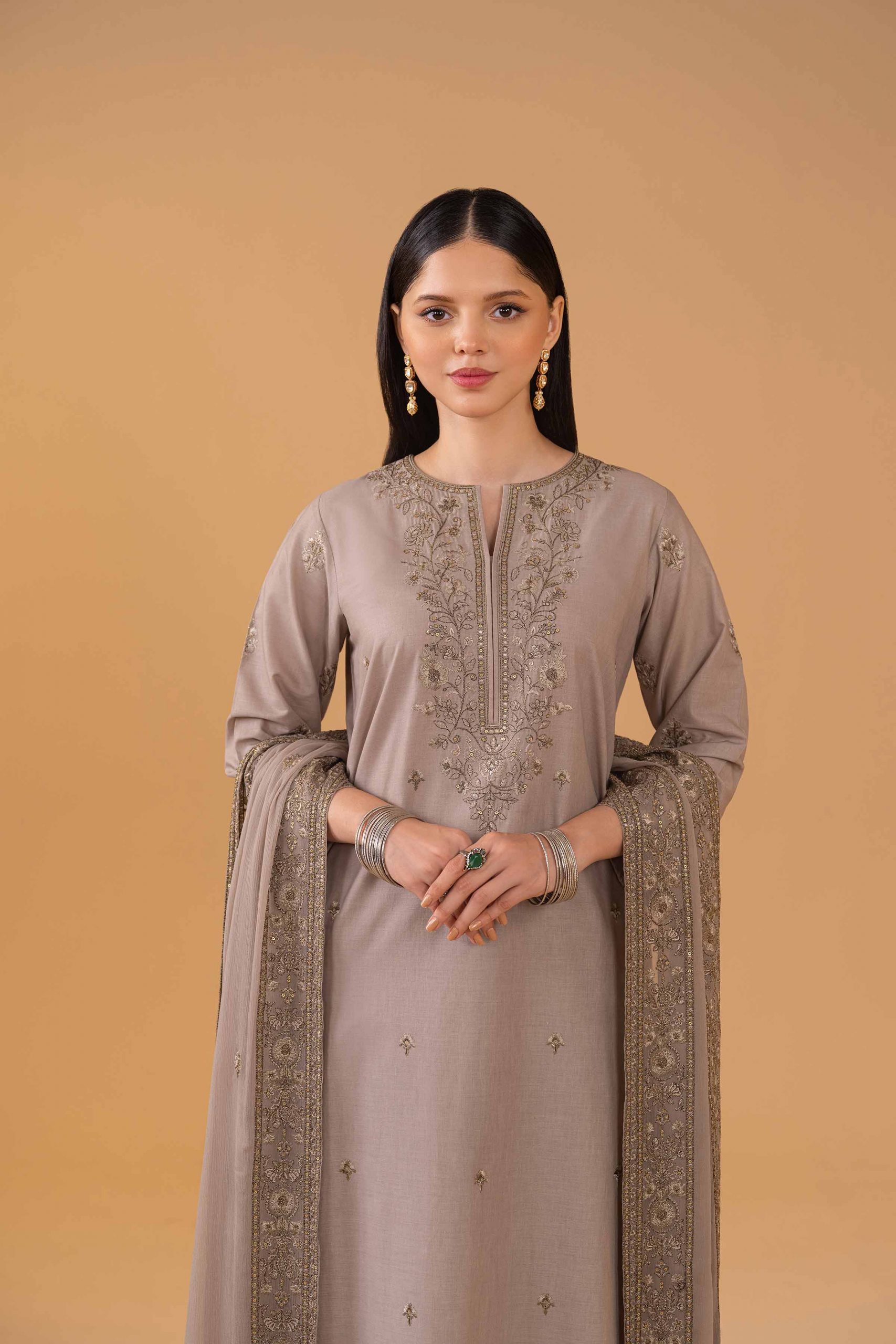 Grey Shirt with Dupatta and Trousers Nishat Linen 2024