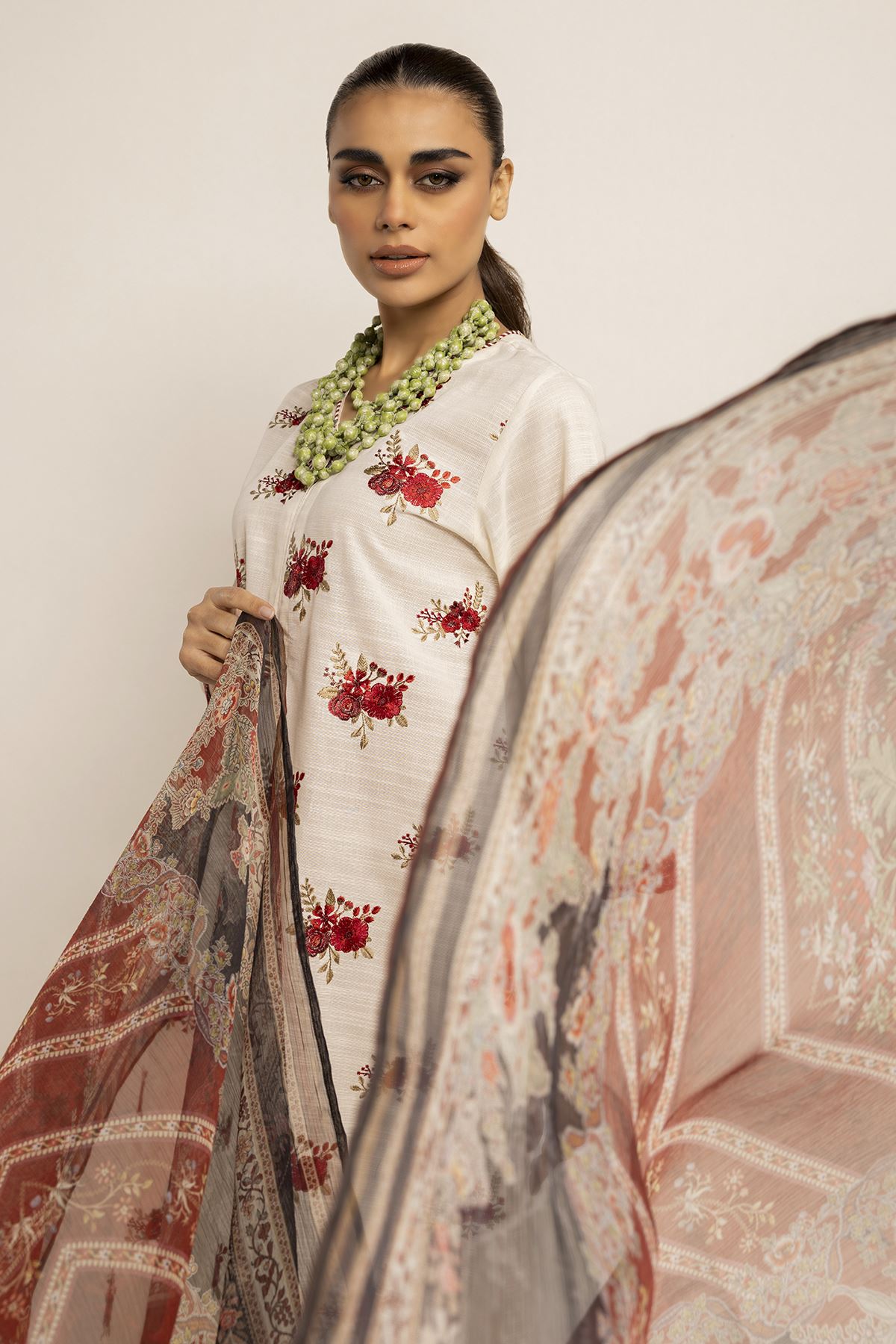 Off White Dyed Embroidered Crosshatch Khaadi 2024