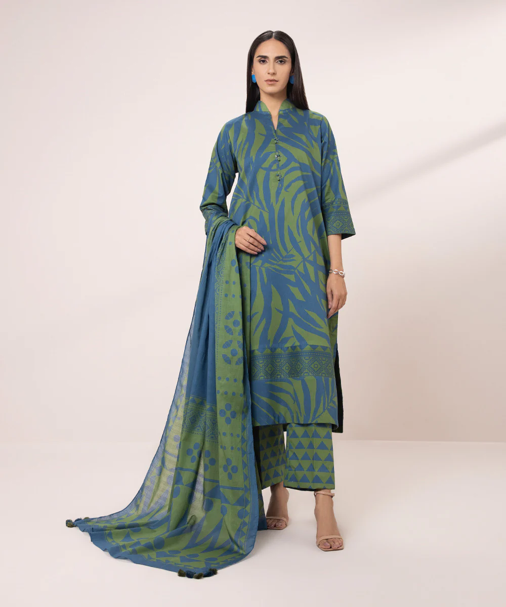 PRINTED LAWN SUIT Green and Blue sapphire sale 2024