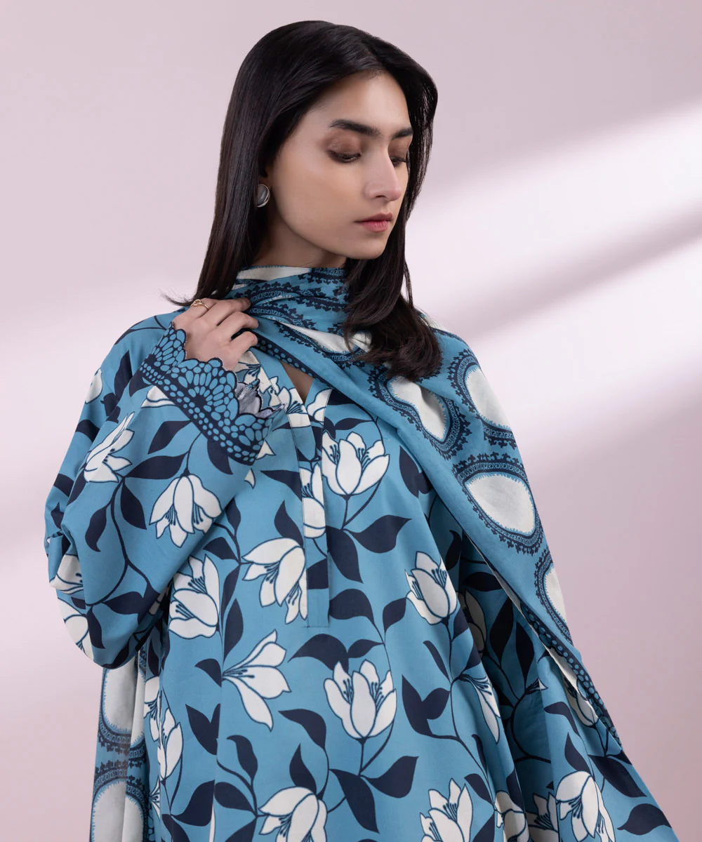 PRINTED LAWN SUIT blue and white sapphire sale 2024