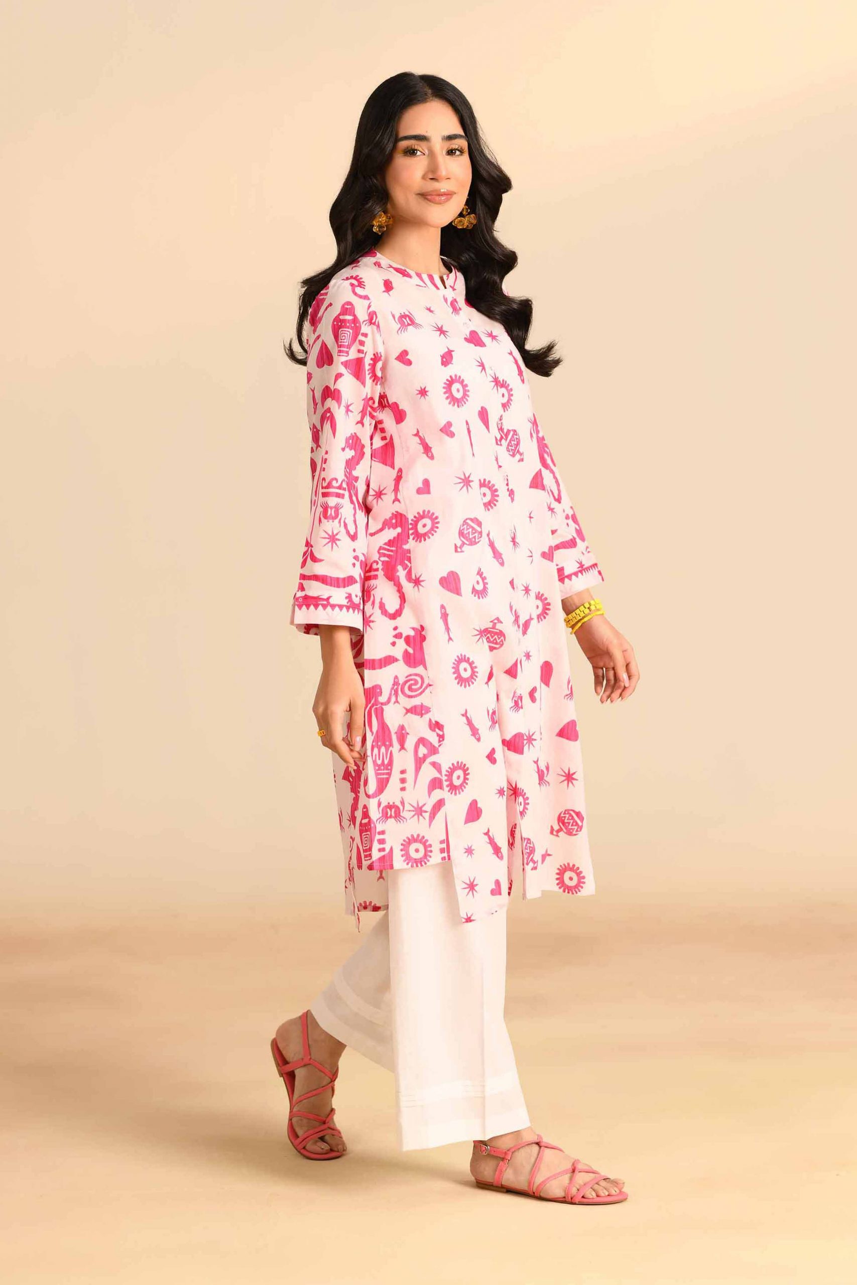 Pink Printed Shirt Nishat Linen 2024