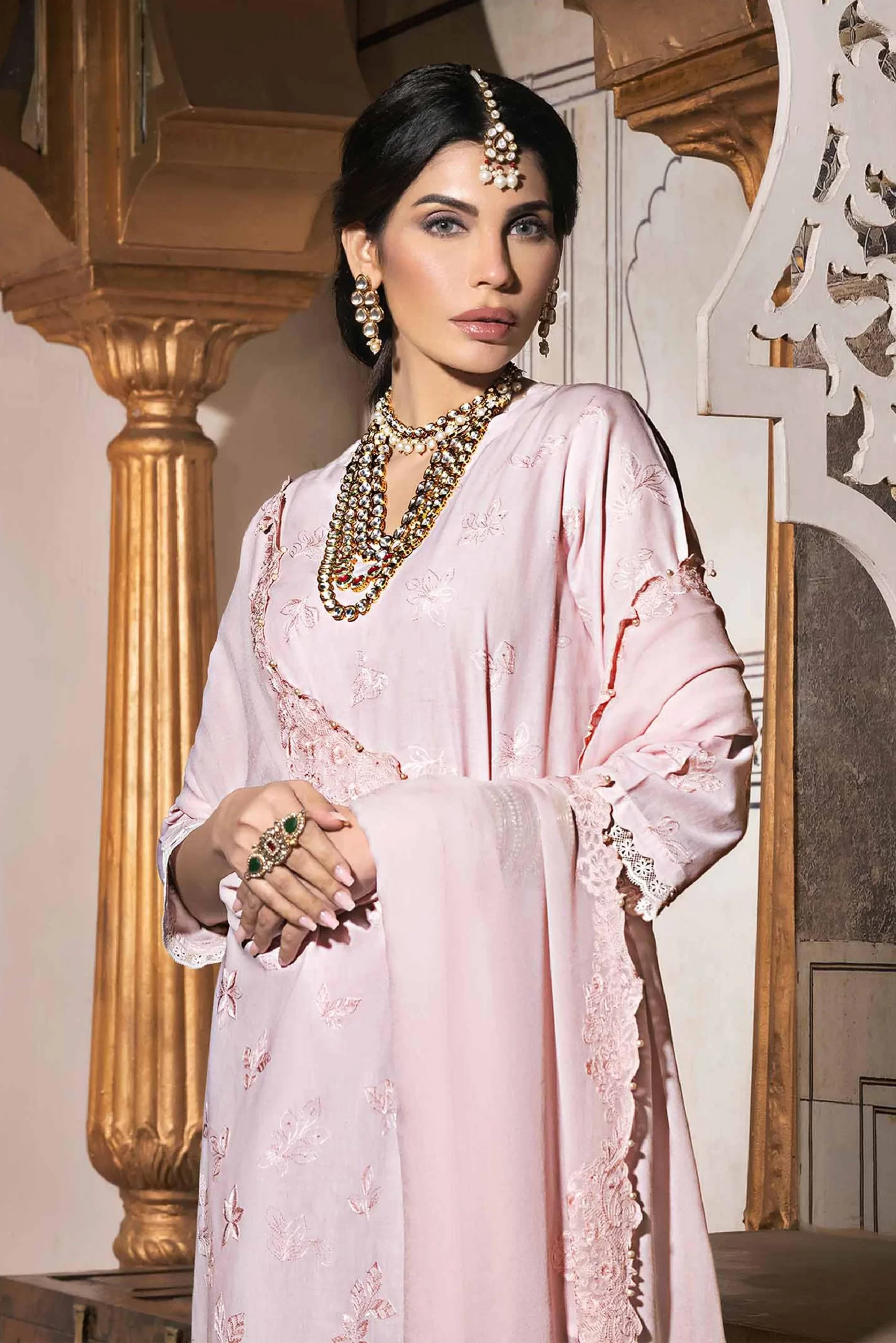 Poweder Pink Embroidered Suit Nishat Linen 2024