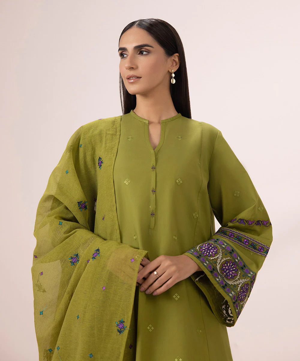 Sapphire Summer Sale Lawn Olive Green 2024