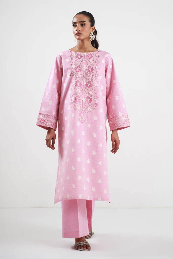 2 Pc Embroidered Rosy Pink Suit