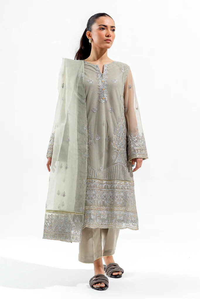 3 Pc Embroidered Organza Net Suit