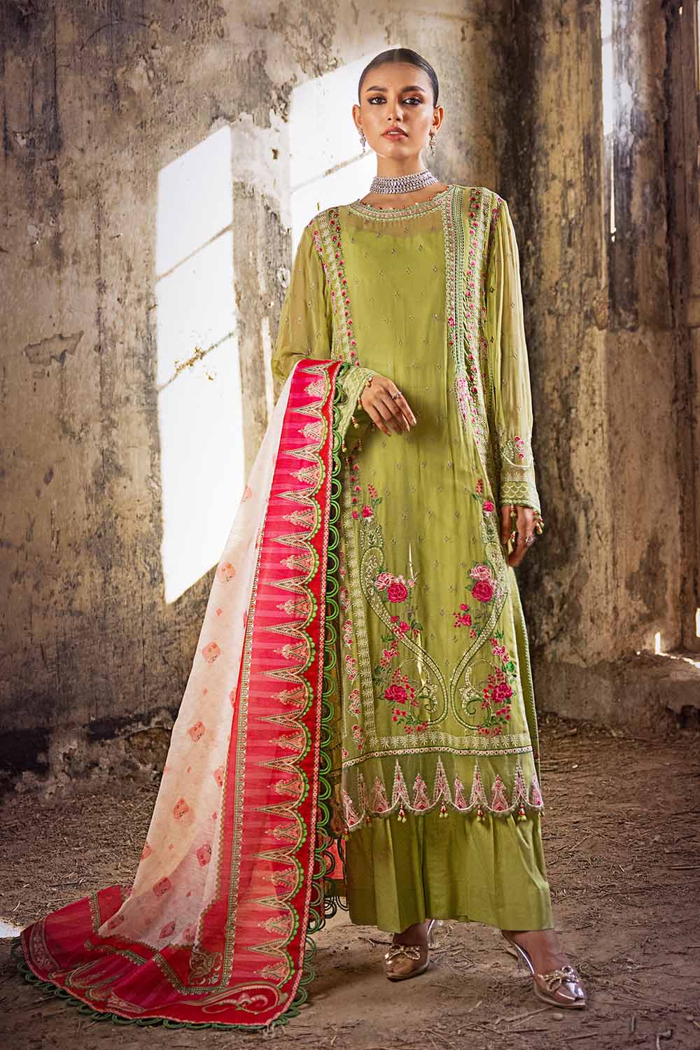 3PC Embroidered Chiffon Unstitched Suit