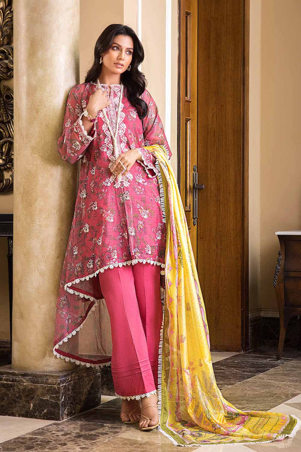 3PC Embroidered Net Unstitched Suit Pink