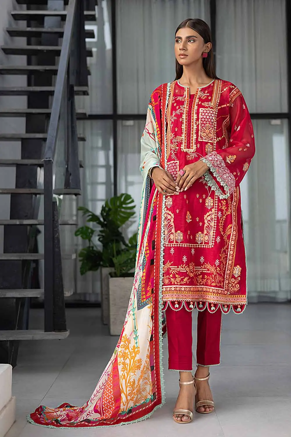 3PC Embroidered Net Unstitched Suit