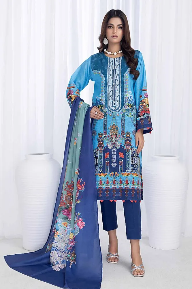 3PC Printed Embroidered Khaddar Unstitched Suit
