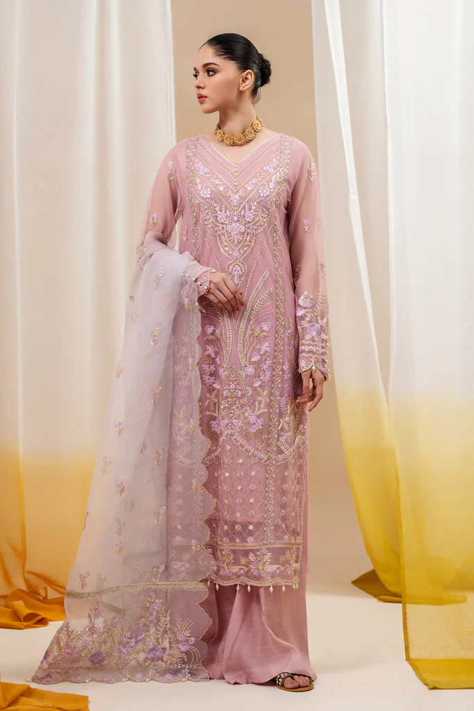 4 Pc Embroidered Organza Net Suit