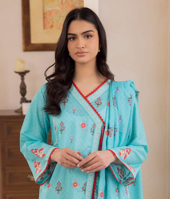 Embroidered Shirt Dupatta - Blue - Lawn Suit