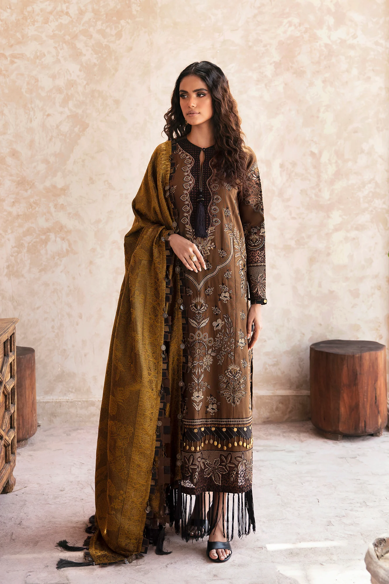 Embroidered Suit Brown