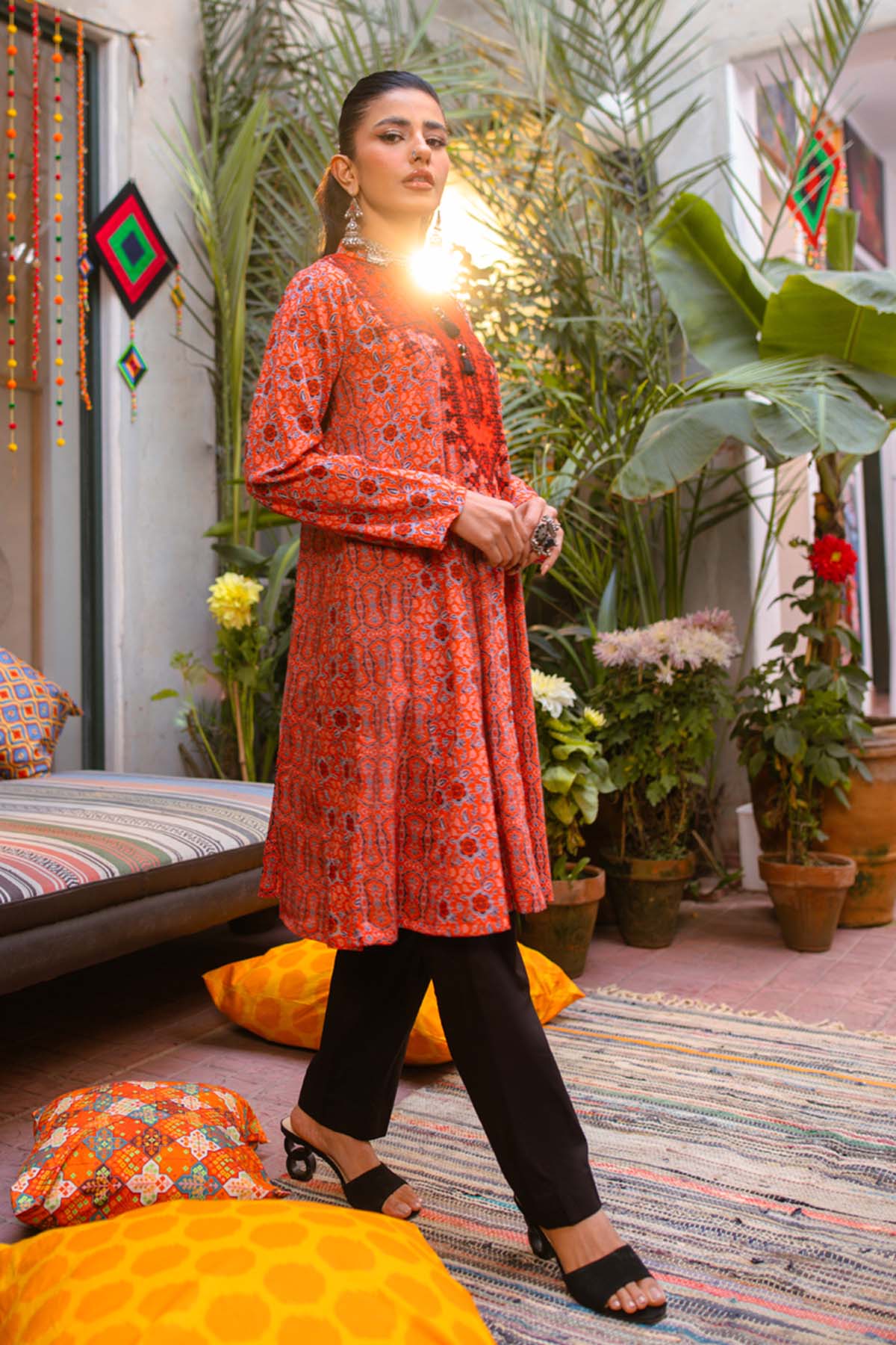 Geometric Jaal Red Suit