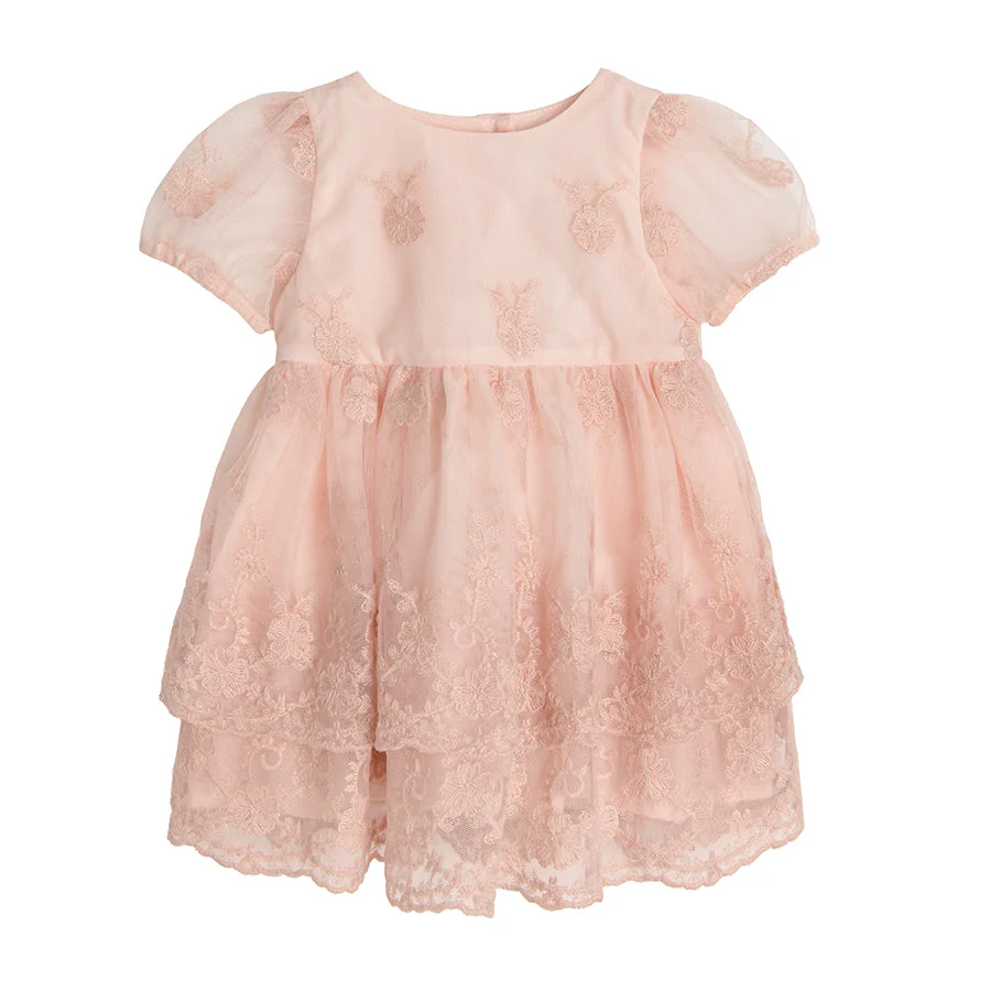 Girl's Dress with Short Sleeves Light Pink