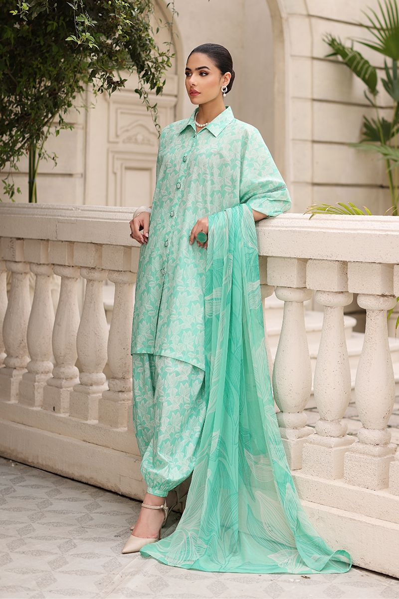 Light Green Printed 3 Pc Suit