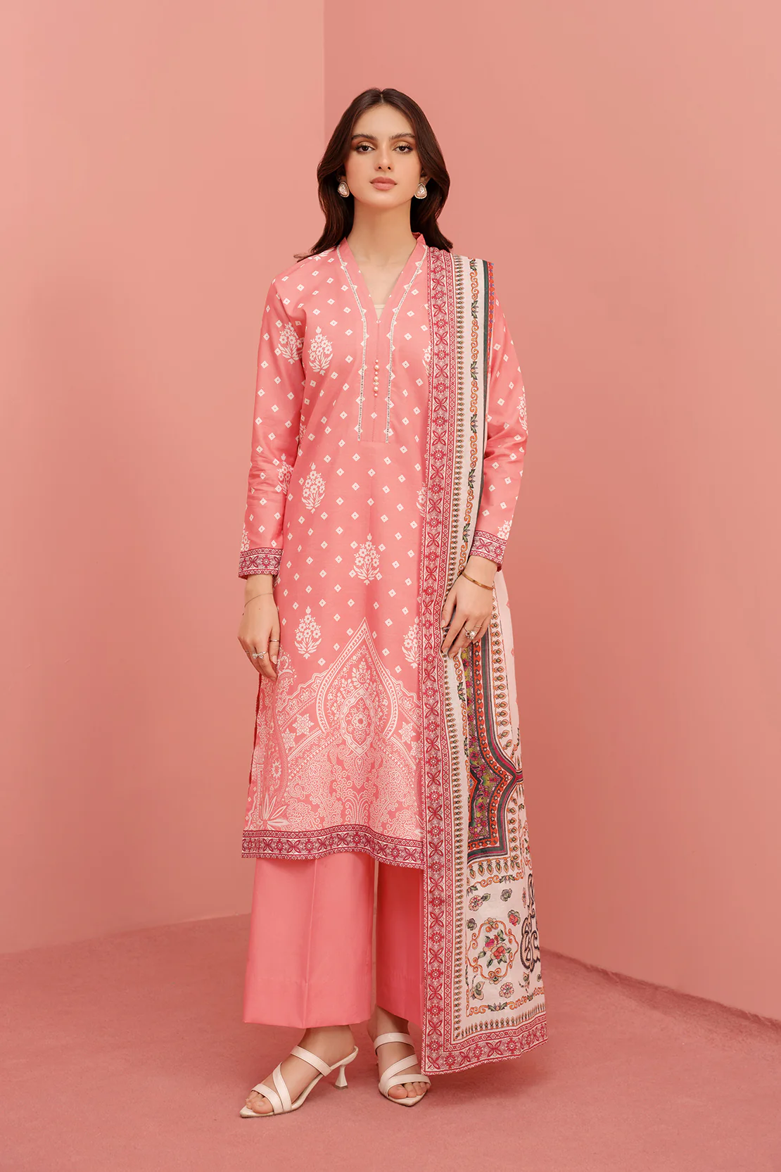 Printed 3 Pc Lawn Suit Pink