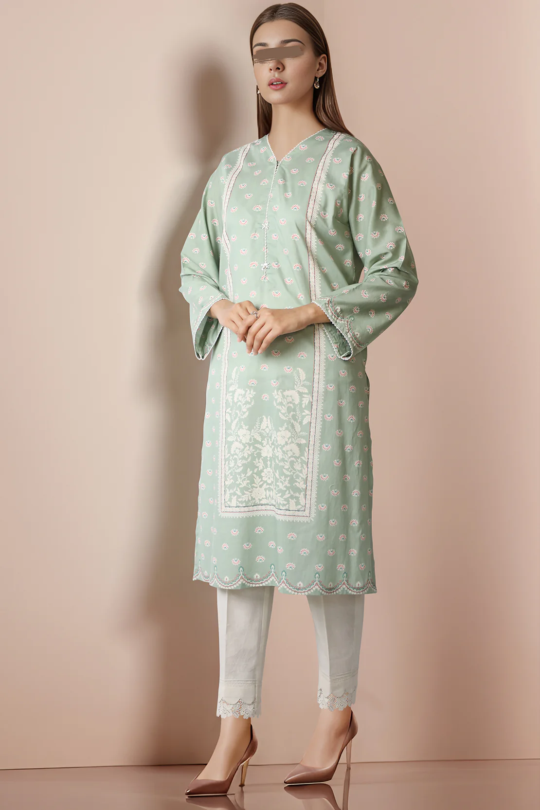 Printed Lawn Stitched Shirt Green