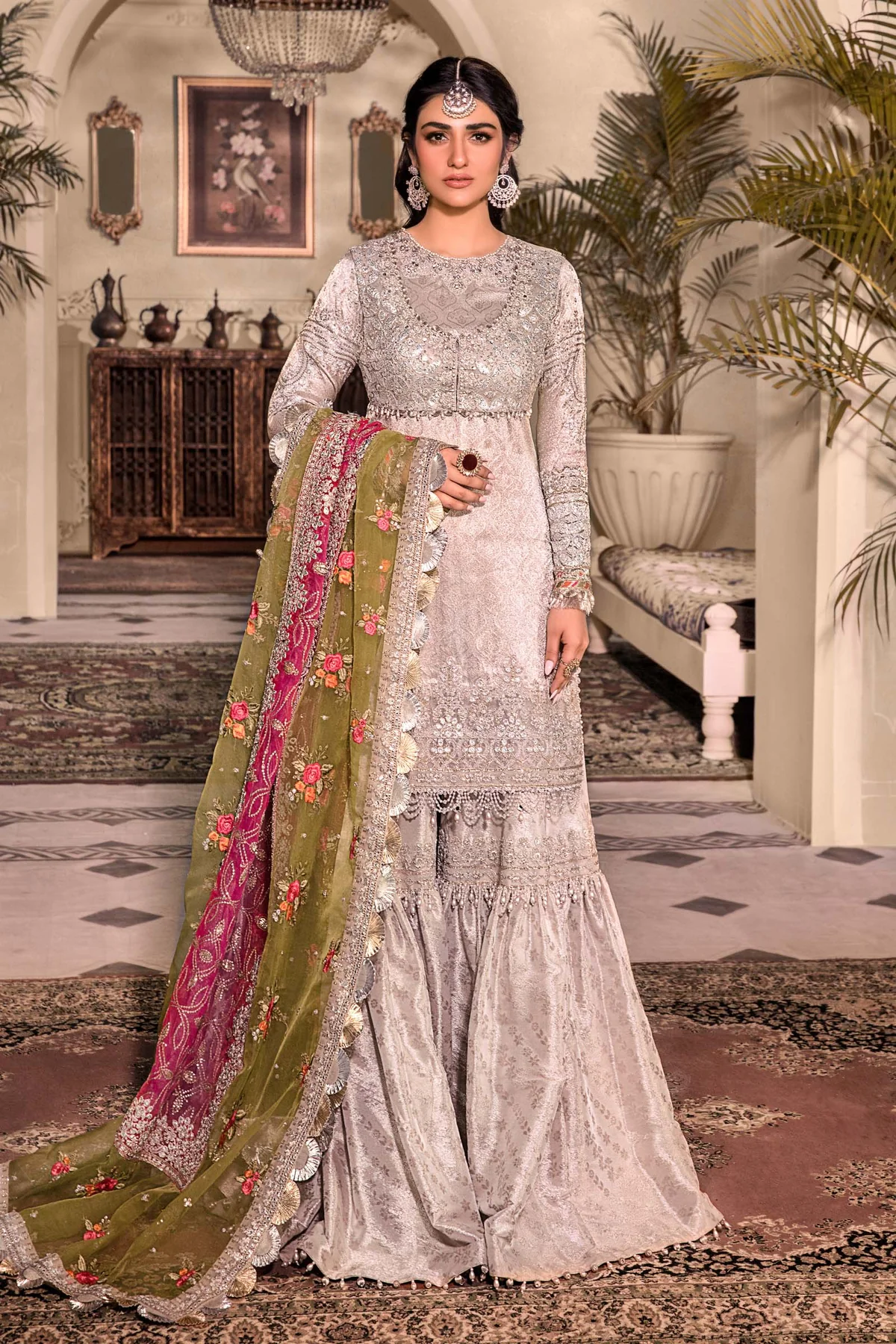 Unstitched Embroidered Silver Suit