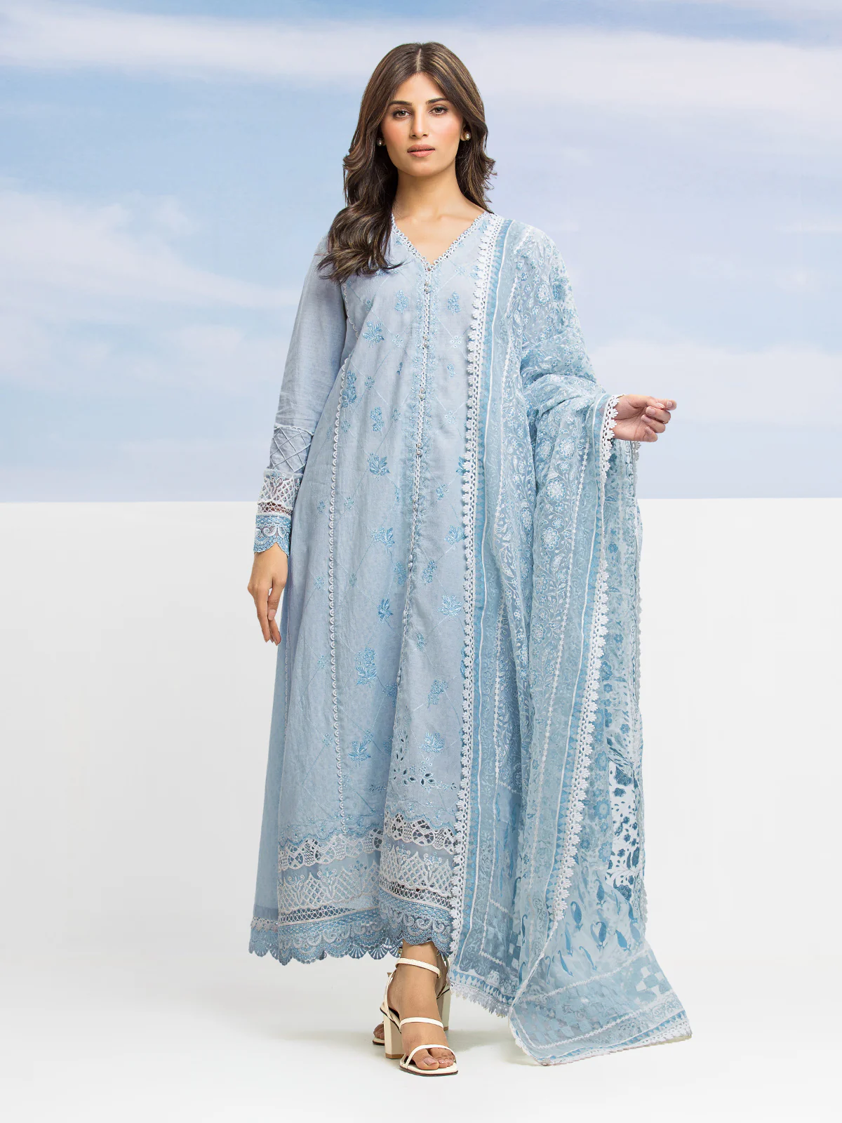 Unstitched Light Blue Embroidered Dobby 3 Piece