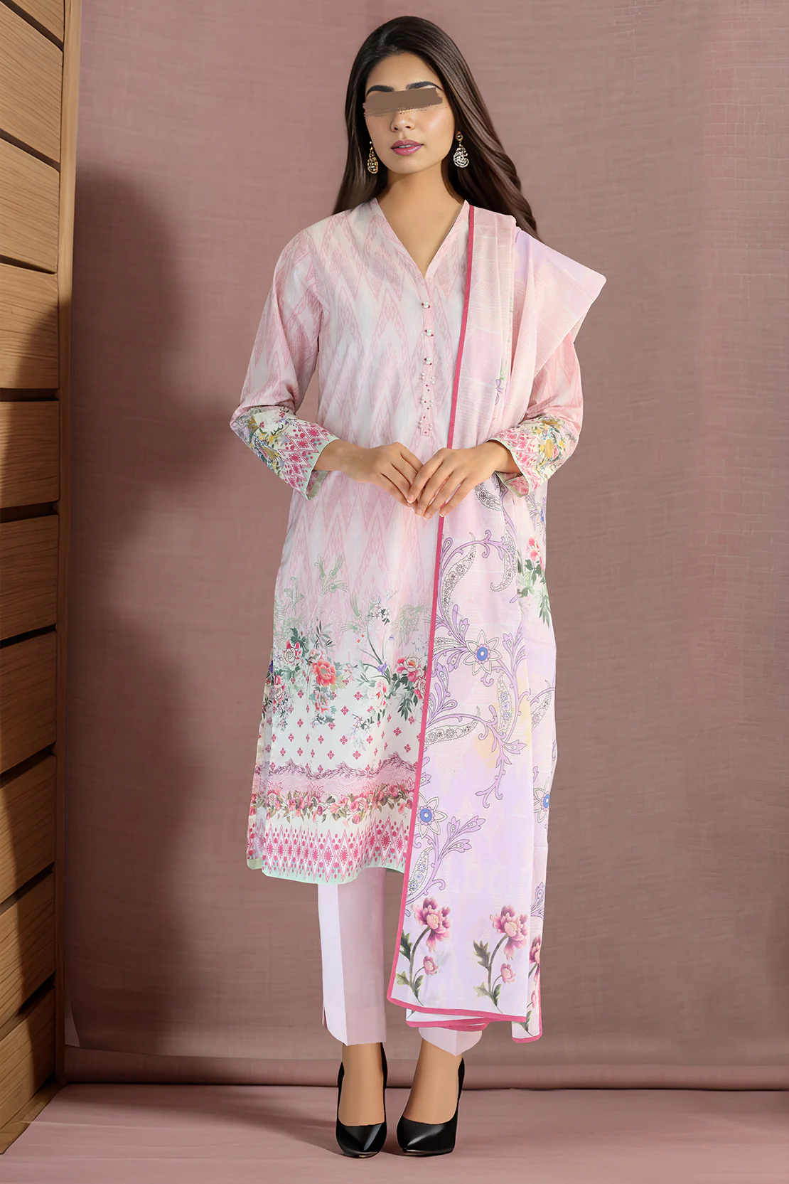 Unstitched Printed Lawn 3 Piece Suit Pink