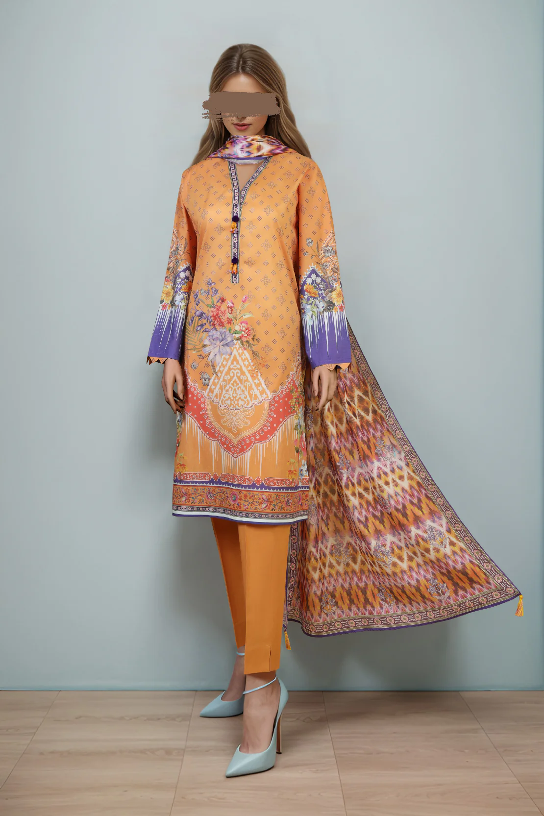 Unstitched Printed Lawn Shirt Yellow Suit